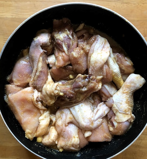 Transfer the chicken into a cooking pan