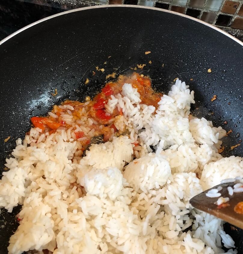 Nasi Goreng step: add rice