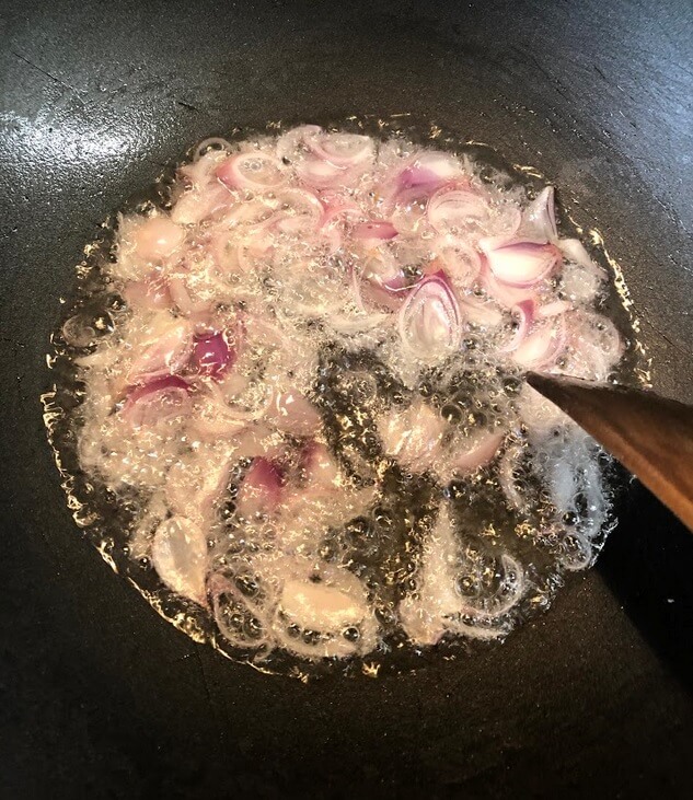 Fry the shallots until golden-brown