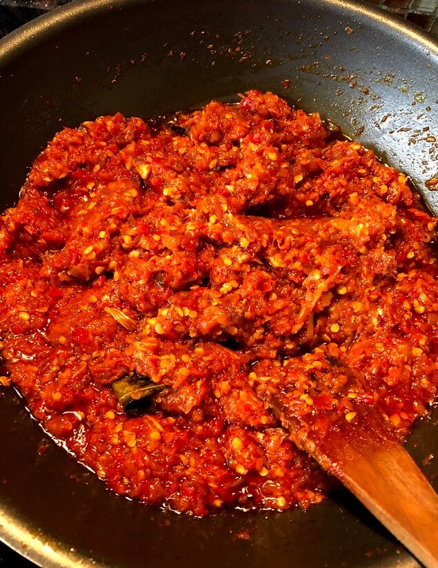 Cook until sambal thickens
