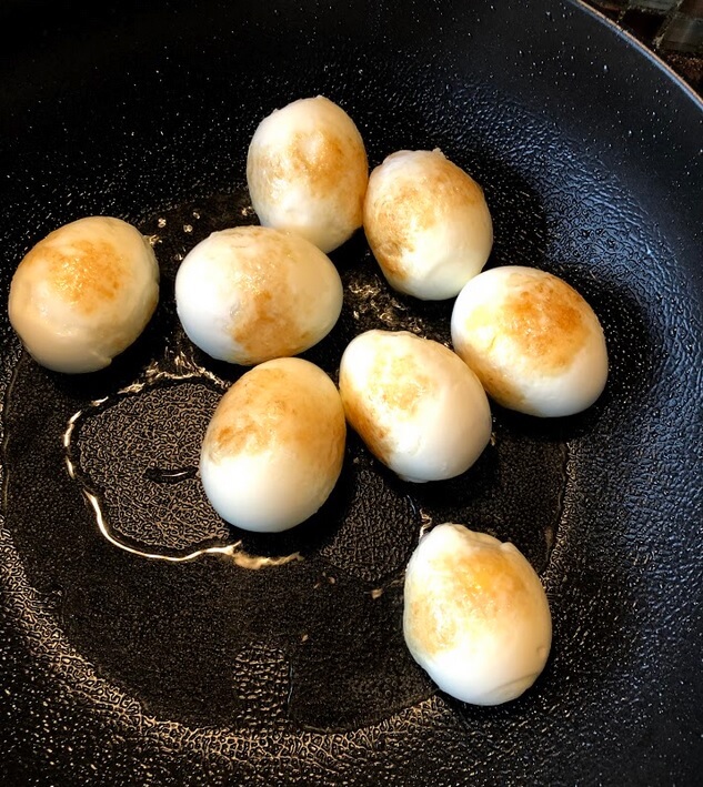 Fry the hard boiled eggs