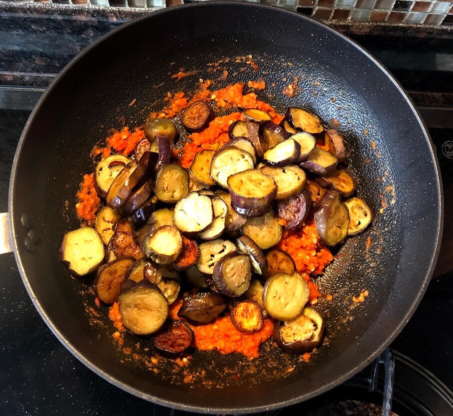 Add the fried eggplant