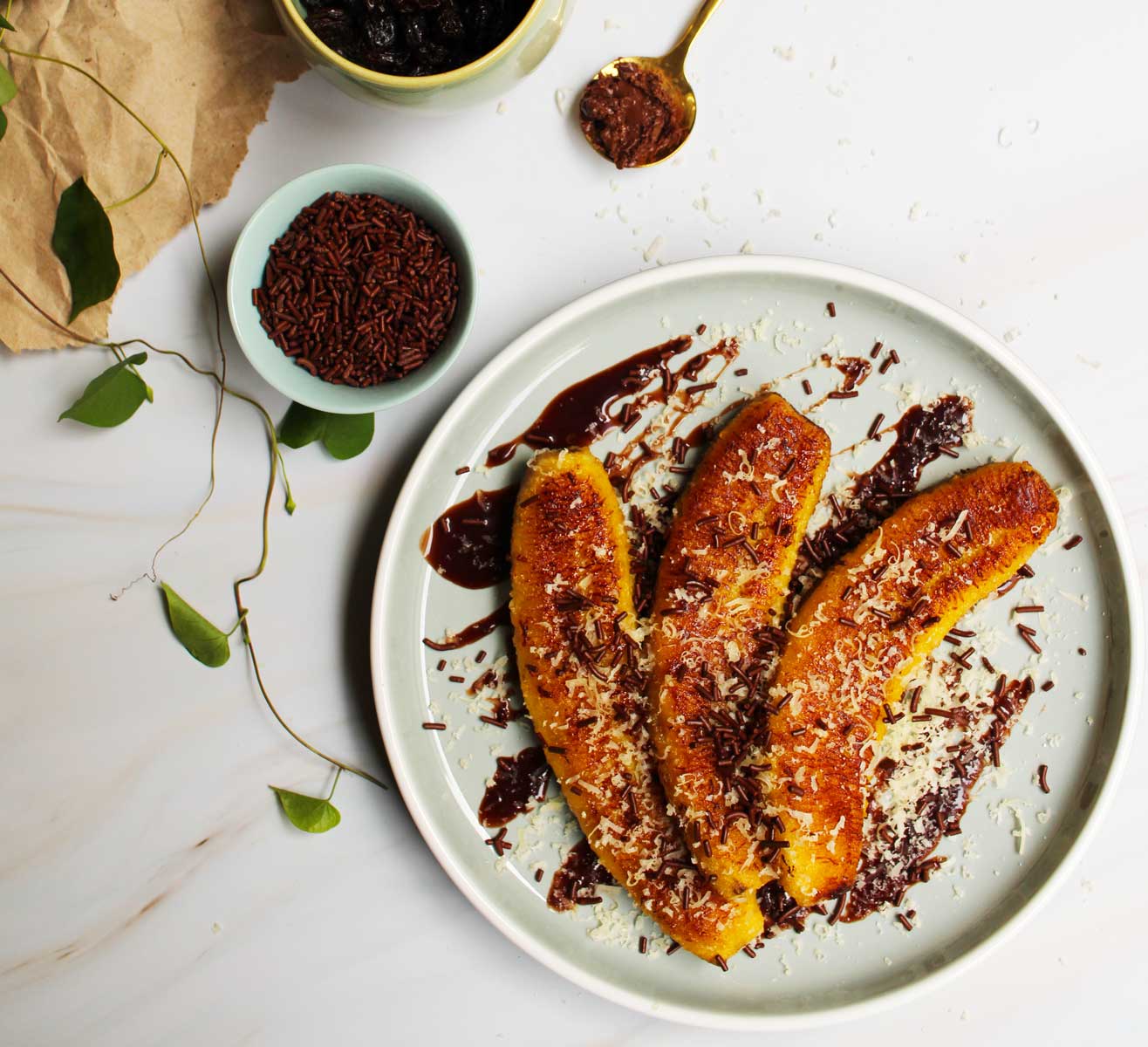 Pisang Owol: Pan-Fried Banana in Butter and Chocolate Condensed Milk