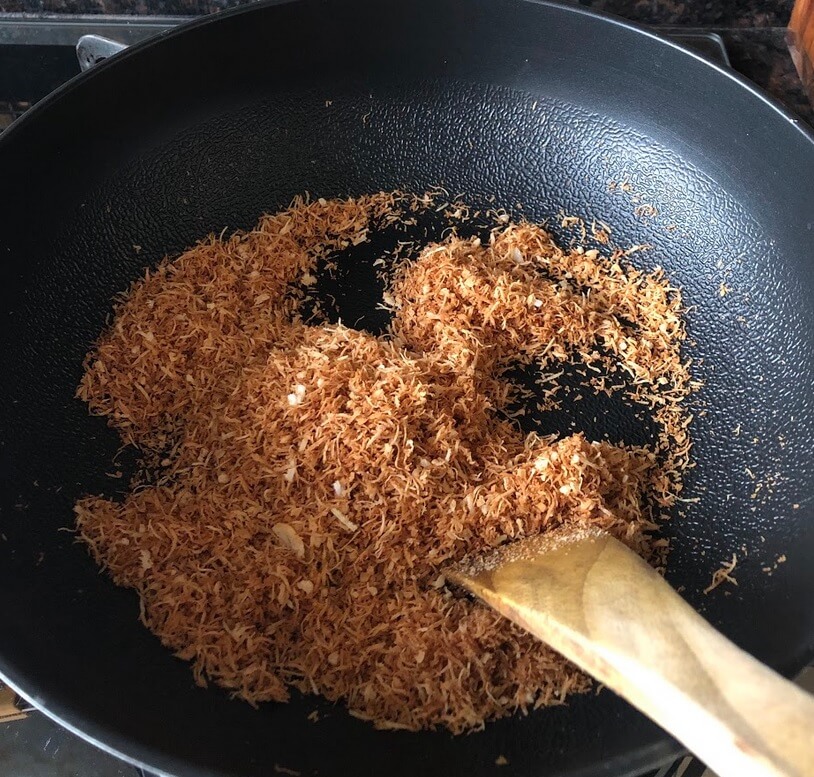 Pan roast the grated coconut